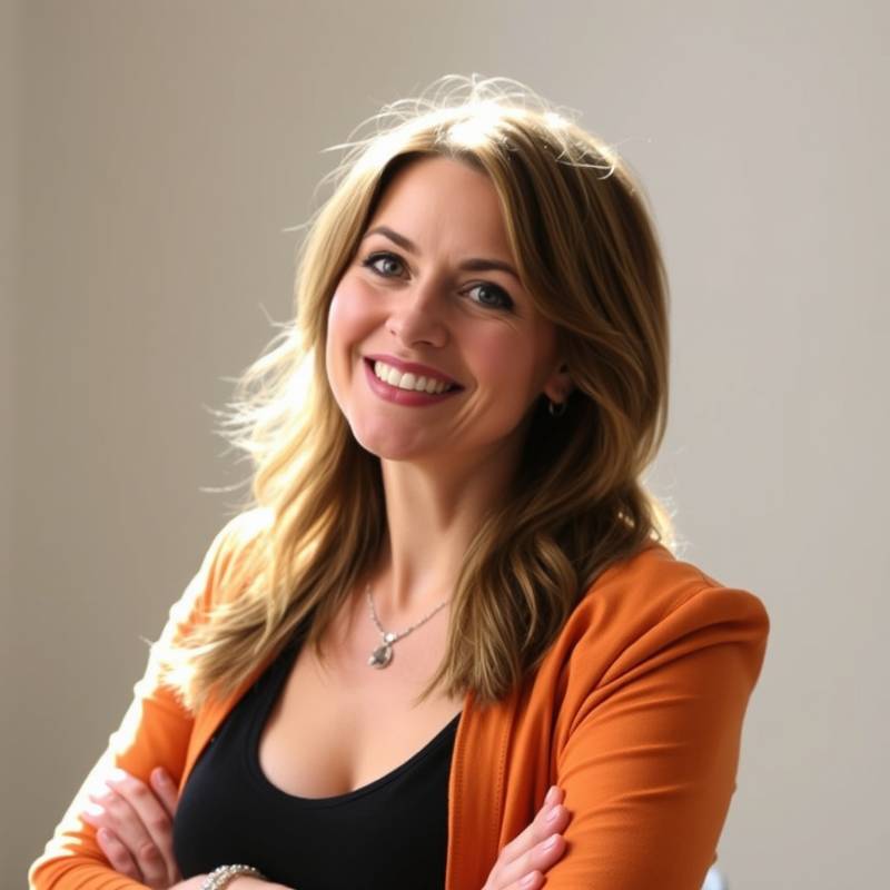 Anna Schmidt, Dozentin des Fortgeschrittenenkurses Bühnenpräsenz, in einer dynamischen Pose.